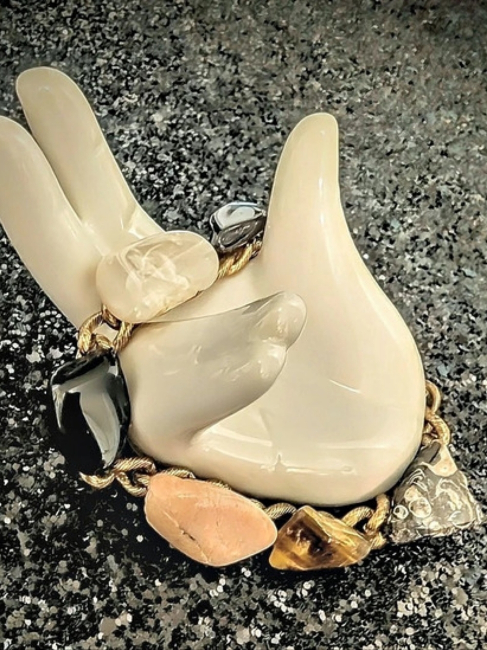 Vintage Stone Charm Bracelet in Gold